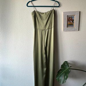 Reformation High-Waist Sleeveless Silk Jumpsuit in Artichoke